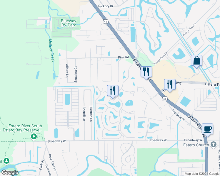 map of restaurants, bars, coffee shops, grocery stores, and more near 19814 Coconut Harbor Circle in Fort Myers