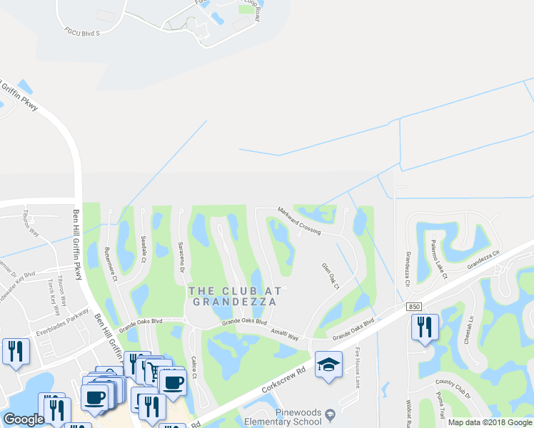 map of restaurants, bars, coffee shops, grocery stores, and more near 19991 Markward Crossing in Estero