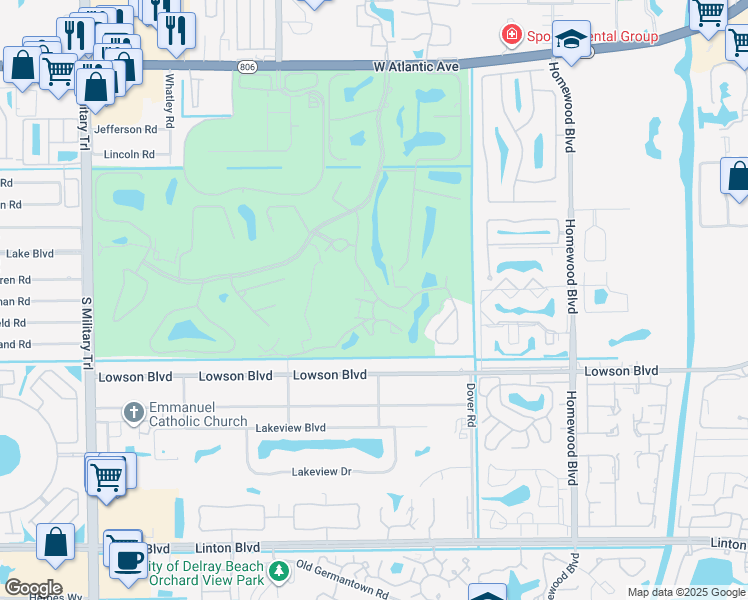 map of restaurants, bars, coffee shops, grocery stores, and more near 655 Greensward Lane in Delray Beach