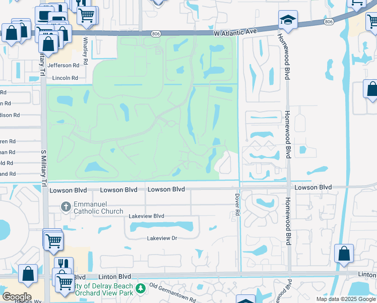 map of restaurants, bars, coffee shops, grocery stores, and more near 600 Greensward Lane in Delray Beach