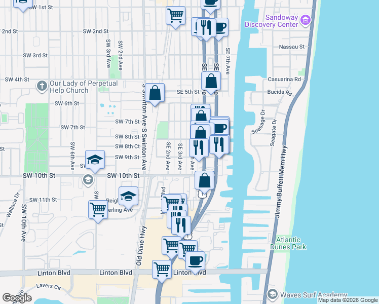 map of restaurants, bars, coffee shops, grocery stores, and more near 826 Southeast 4th Avenue in Delray Beach