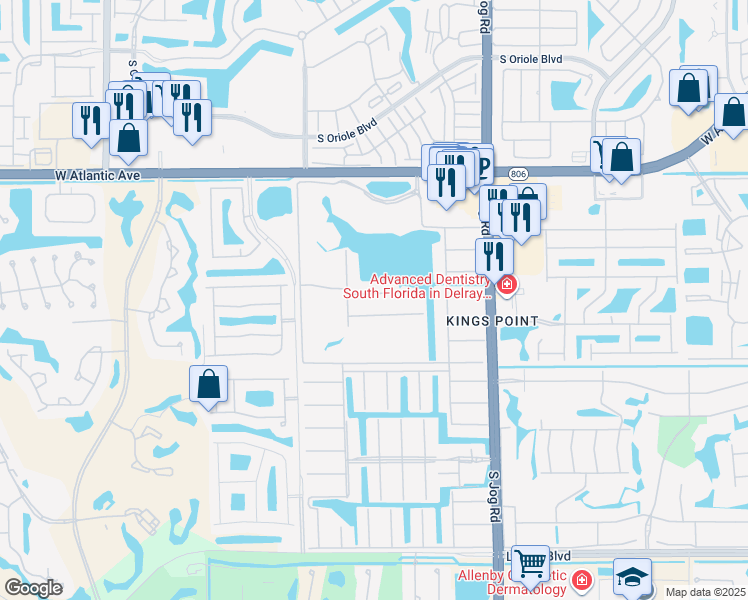 map of restaurants, bars, coffee shops, grocery stores, and more near 181 Waterford Way in Delray Beach