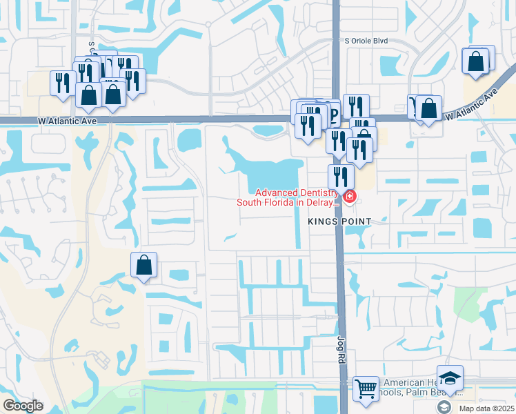 map of restaurants, bars, coffee shops, grocery stores, and more near 3 Waterford Way in Delray Beach