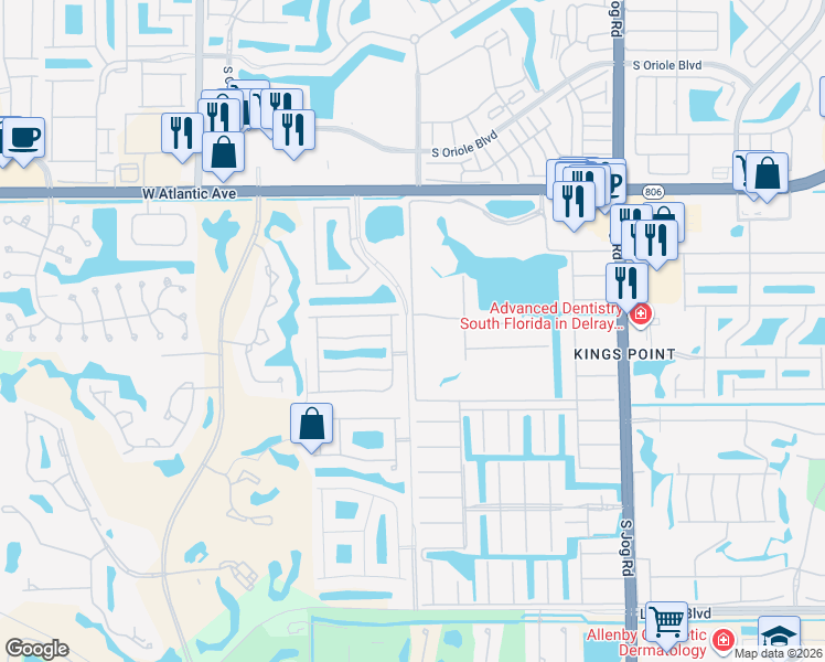 map of restaurants, bars, coffee shops, grocery stores, and more near 15550 Fiorenza Circle in Delray Beach