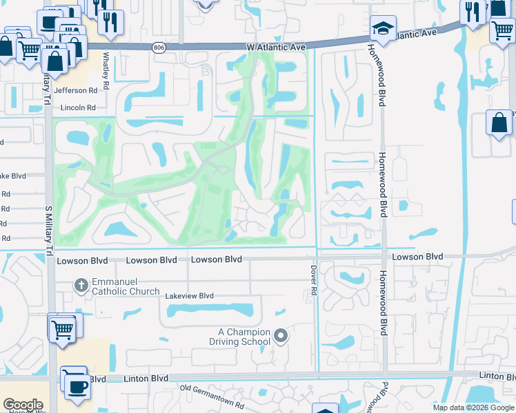 map of restaurants, bars, coffee shops, grocery stores, and more near 743 Pine Lake Drive in Delray Beach