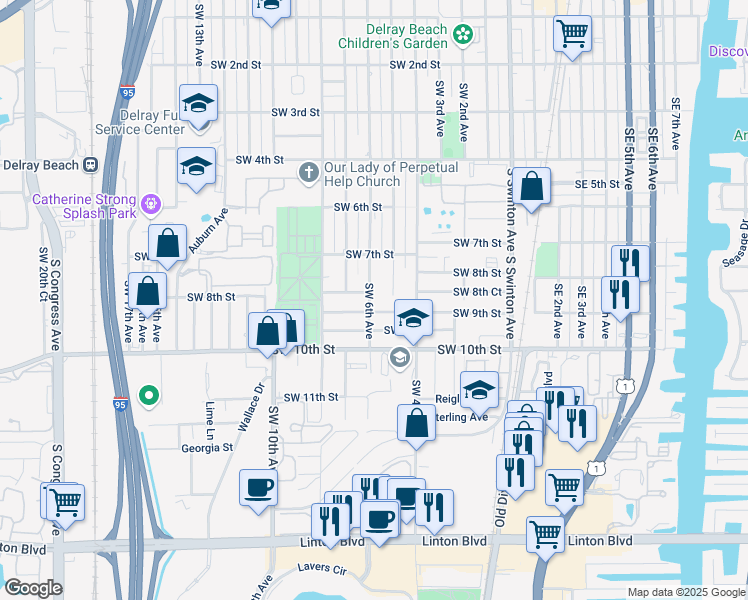 map of restaurants, bars, coffee shops, grocery stores, and more near 813 Southwest 6th Avenue in Delray Beach