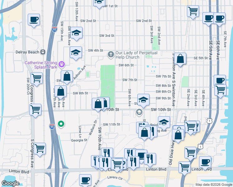 map of restaurants, bars, coffee shops, grocery stores, and more near 713 Southwest 8th Court in Delray Beach
