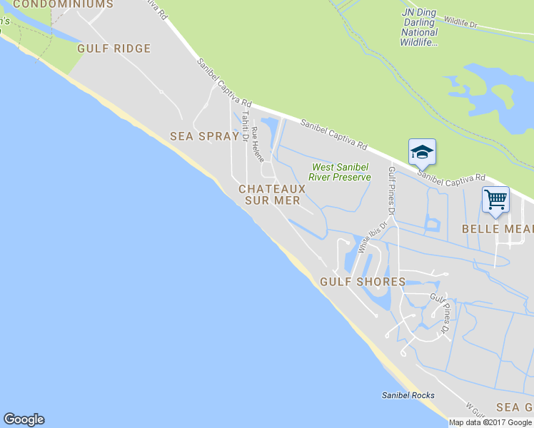 map of restaurants, bars, coffee shops, grocery stores, and more near 4725 Rue Belle Mer in Sanibel