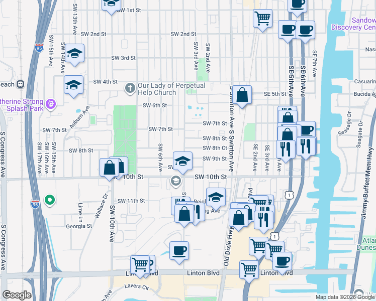 map of restaurants, bars, coffee shops, grocery stores, and more near 821 Southwest 4th Avenue in Delray Beach