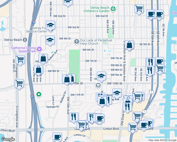 map of restaurants, bars, coffee shops, grocery stores, and more near 813 Southwest 6th Avenue in Delray Beach