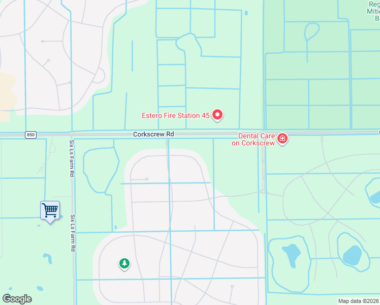 map of restaurants, bars, coffee shops, grocery stores, and more near 18657 County Road 850 in Estero