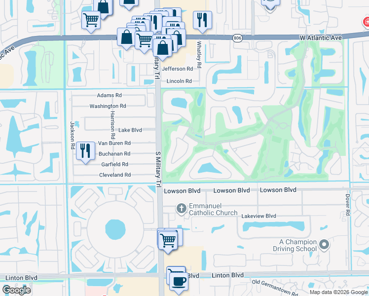 map of restaurants, bars, coffee shops, grocery stores, and more near 707 Foxpointe Circle in Delray Beach