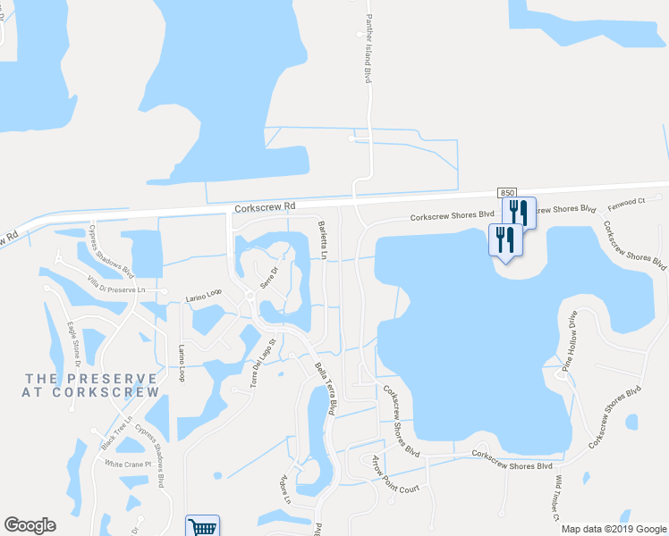 map of restaurants, bars, coffee shops, grocery stores, and more near 20001 Barletta Lane in Estero