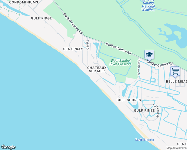 map of restaurants, bars, coffee shops, grocery stores, and more near 4725 Rue Belle Mer in Sanibel