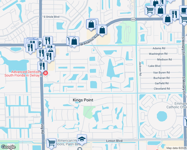 map of restaurants, bars, coffee shops, grocery stores, and more near 15126 Ashland Street in Delray Beach