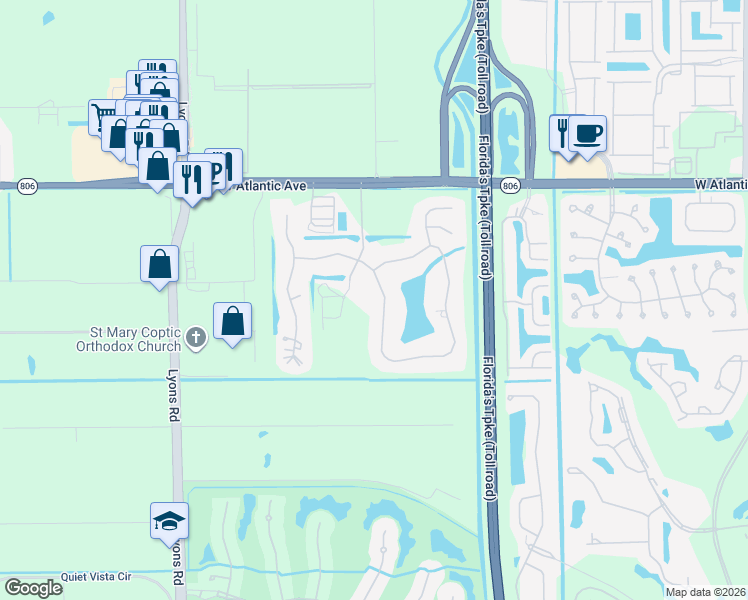 map of restaurants, bars, coffee shops, grocery stores, and more near 8648 Sawpine Road in Delray Beach