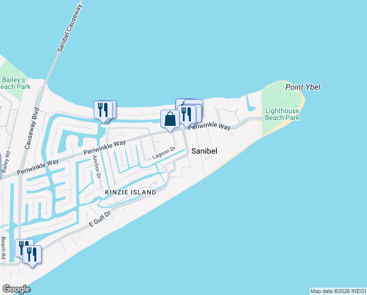 map of restaurants, bars, coffee shops, grocery stores, and more near 427 Lagoon Drive in Sanibel