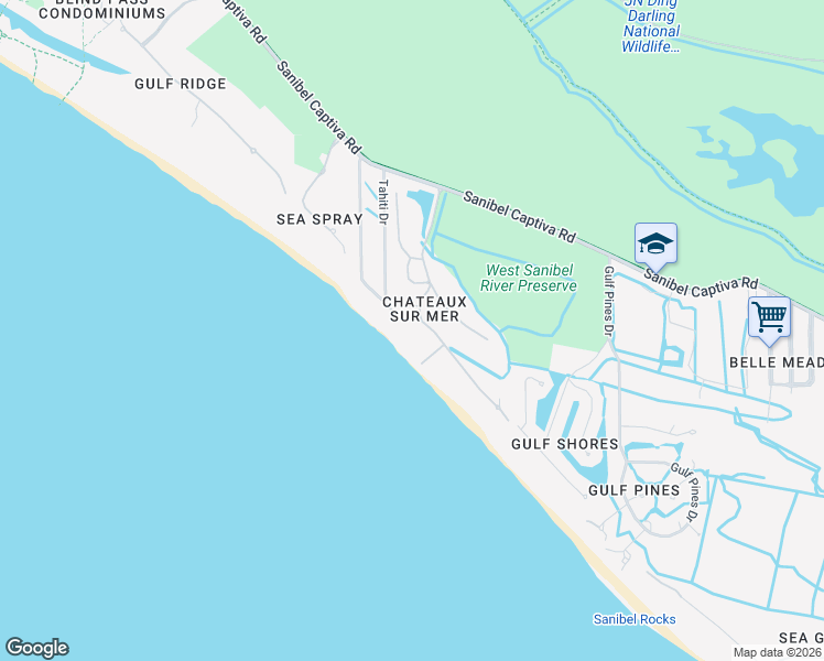 map of restaurants, bars, coffee shops, grocery stores, and more near 4725 Rue Belle Mer in Sanibel