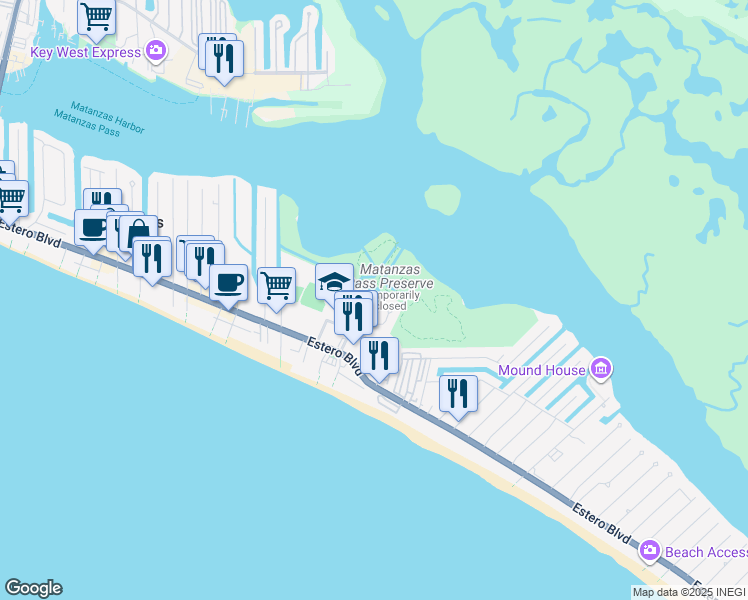map of restaurants, bars, coffee shops, grocery stores, and more near 309 Nature View Court in Fort Myers Beach