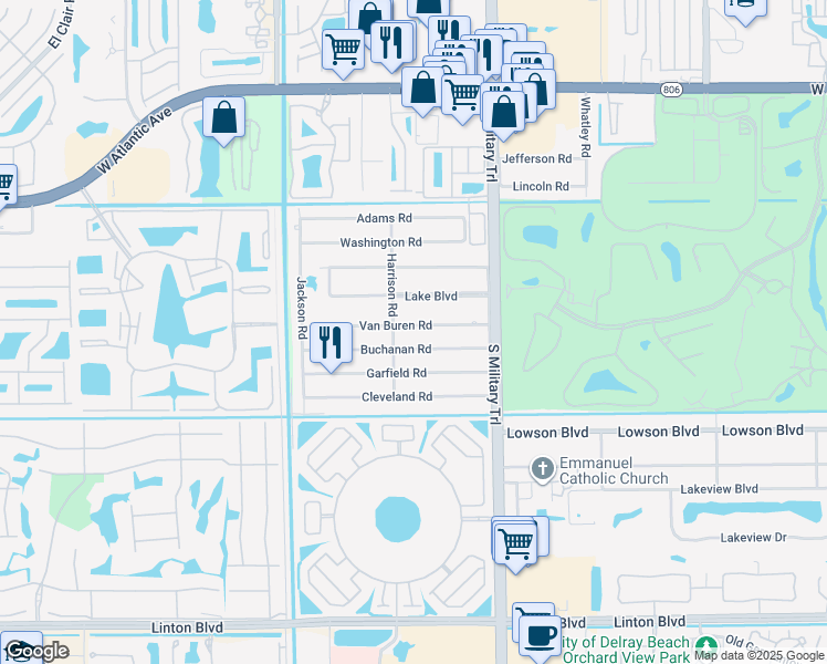 map of restaurants, bars, coffee shops, grocery stores, and more near 5198 Van Buren Road in Delray Beach