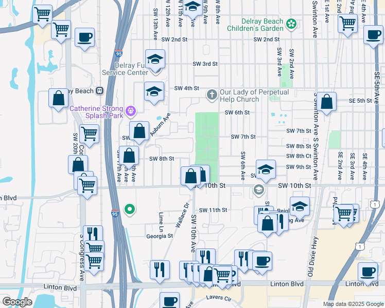 map of restaurants, bars, coffee shops, grocery stores, and more near 731 Southwest 10th Avenue in Delray Beach