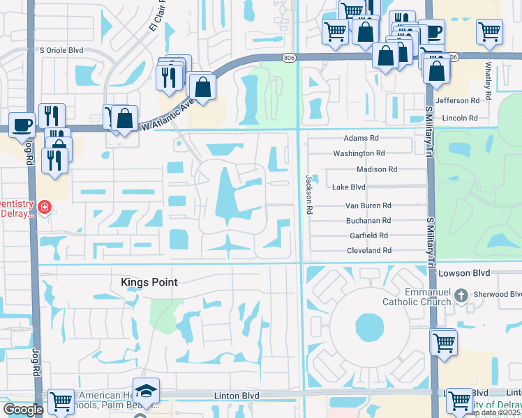 map of restaurants, bars, coffee shops, grocery stores, and more near 15235 Lakes of Delray Boulevard in Delray Beach