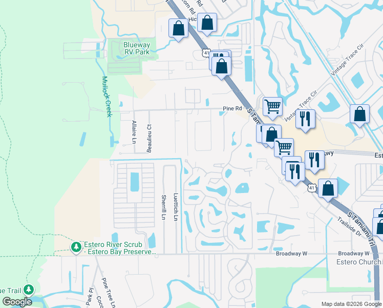 map of restaurants, bars, coffee shops, grocery stores, and more near 19941 Adams Rd in Fort Myers
