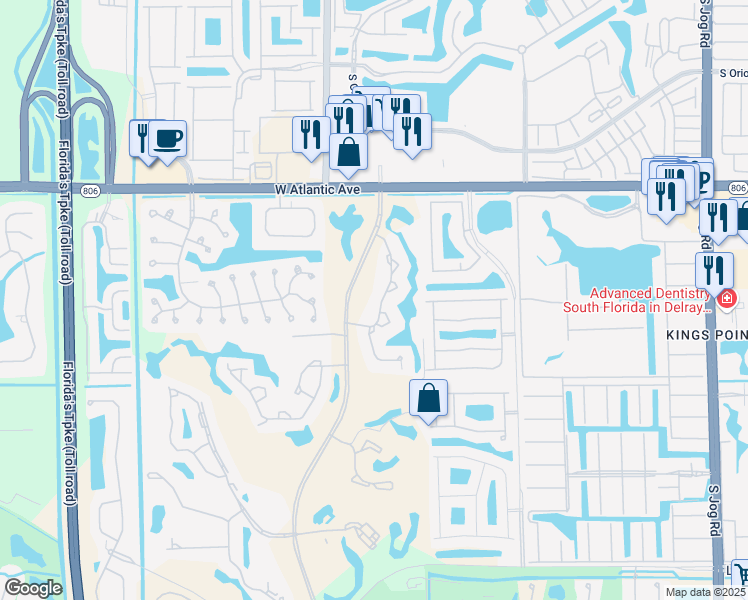 map of restaurants, bars, coffee shops, grocery stores, and more near 15343 Strathearn Drive in Delray Beach