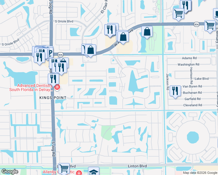 map of restaurants, bars, coffee shops, grocery stores, and more near 15283 Lake Dogwood Road in Delray Beach