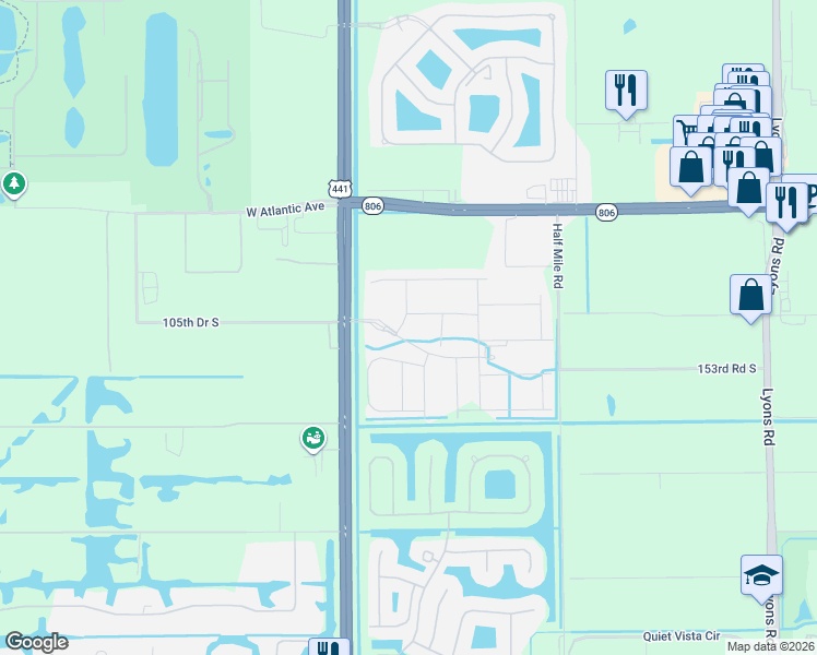 map of restaurants, bars, coffee shops, grocery stores, and more near 15262 Cherry Creek Lane in Delray Beach
