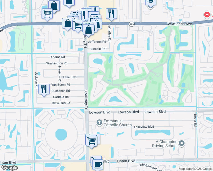 map of restaurants, bars, coffee shops, grocery stores, and more near 707 Foxpointe Circle in Delray Beach