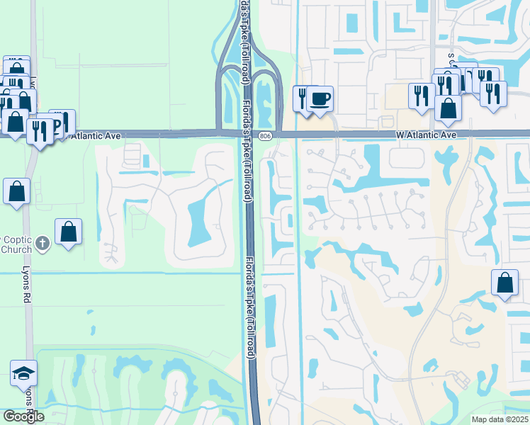 map of restaurants, bars, coffee shops, grocery stores, and more near 15232 West Tranquility Lake Drive in Delray Beach