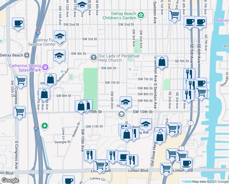 map of restaurants, bars, coffee shops, grocery stores, and more near 813 Southwest 6th Avenue in Delray Beach
