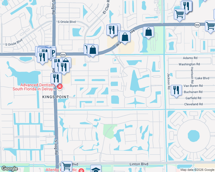 map of restaurants, bars, coffee shops, grocery stores, and more near 15283 Lake Dogwood Road in Delray Beach