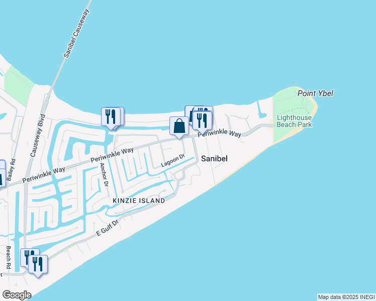 map of restaurants, bars, coffee shops, grocery stores, and more near 427 Lagoon Drive in Sanibel
