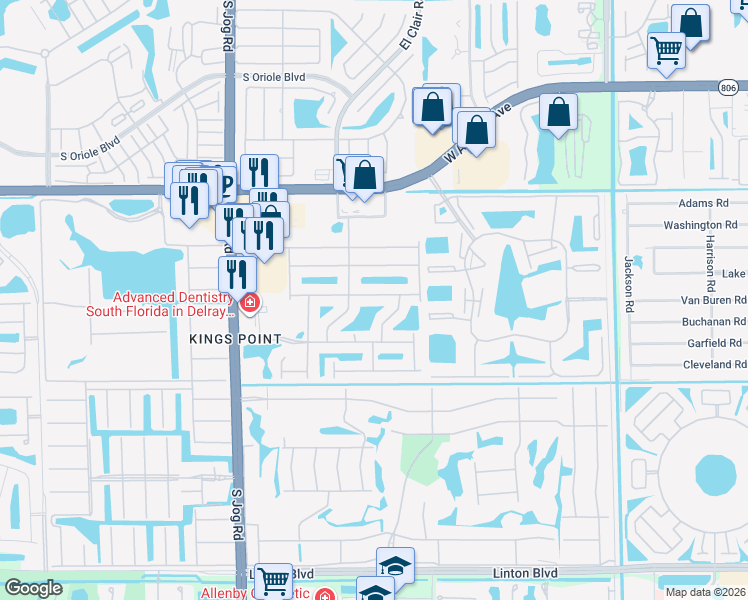 map of restaurants, bars, coffee shops, grocery stores, and more near 6100 Caladium Road in Delray Beach