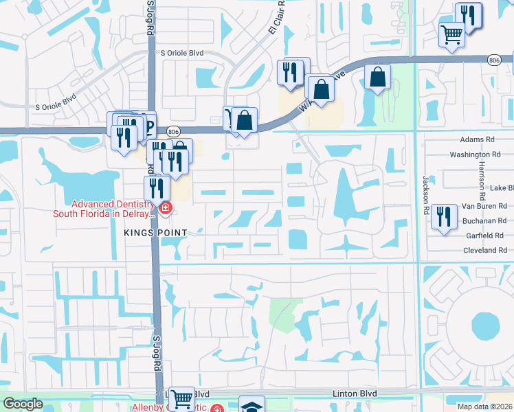 map of restaurants, bars, coffee shops, grocery stores, and more near 6100 Caladium Road in Delray Beach