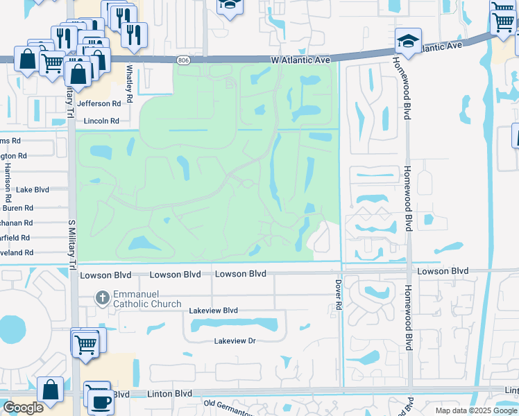 map of restaurants, bars, coffee shops, grocery stores, and more near 655 Greensward Lane in Delray Beach
