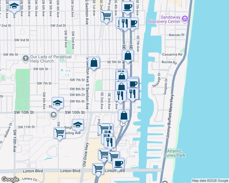 map of restaurants, bars, coffee shops, grocery stores, and more near 801 Southeast 4th Avenue in Delray Beach