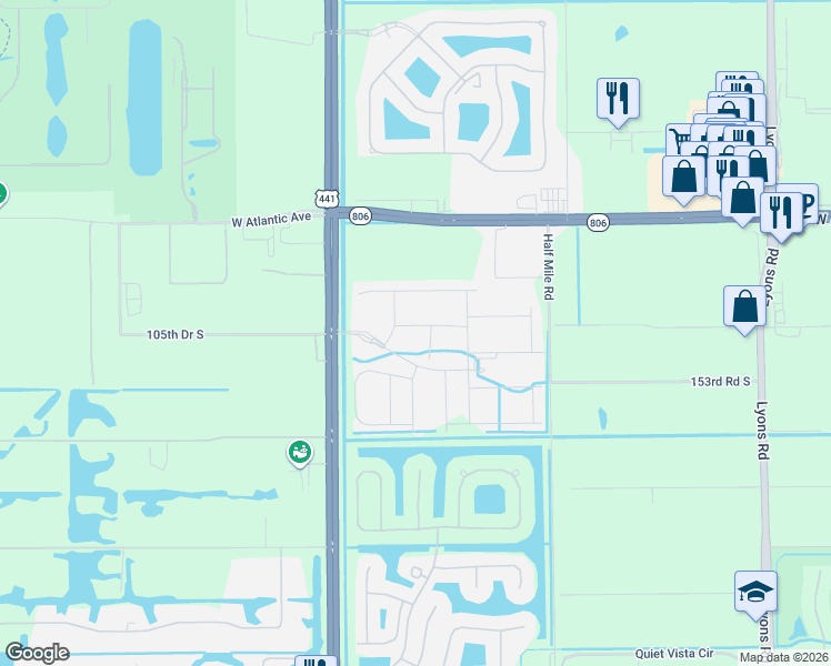 map of restaurants, bars, coffee shops, grocery stores, and more near 15262 Cherry Creek Lane in Delray Beach