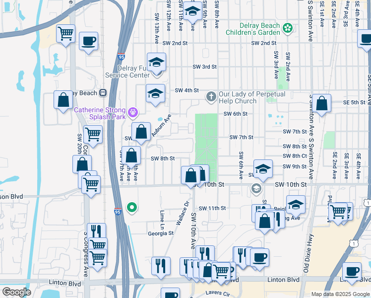 map of restaurants, bars, coffee shops, grocery stores, and more near 731 Southwest 10th Avenue in Delray Beach
