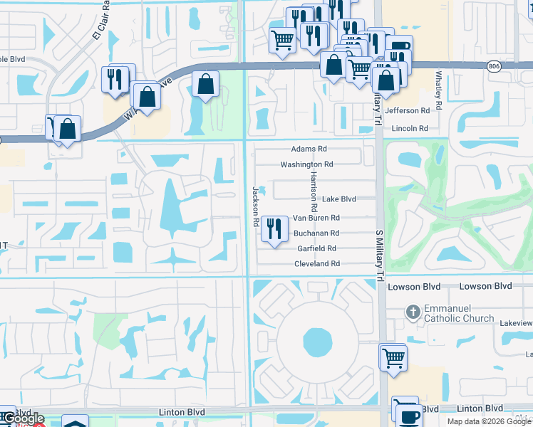 map of restaurants, bars, coffee shops, grocery stores, and more near 15293 Jackson Road in Delray Beach