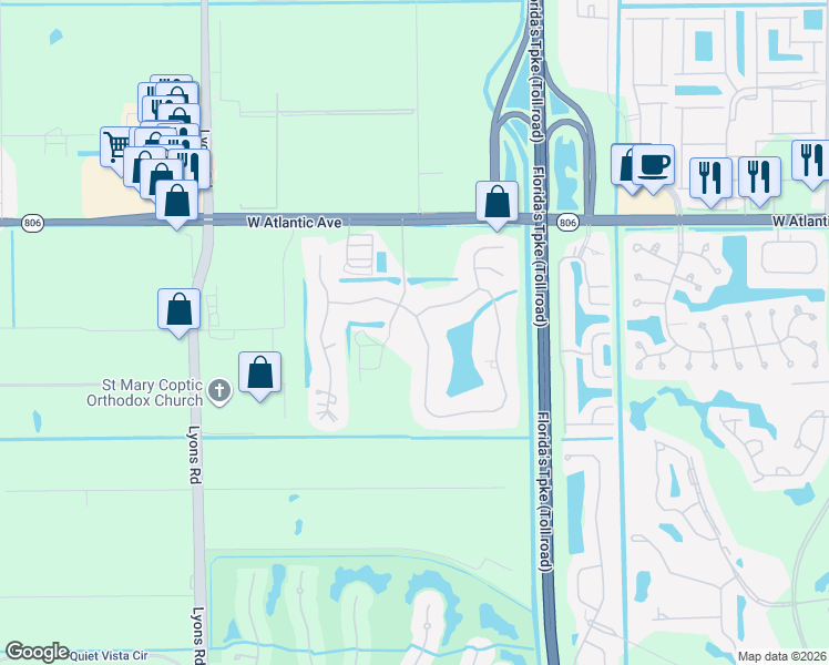 map of restaurants, bars, coffee shops, grocery stores, and more near 8648 Sawpine Road in Delray Beach