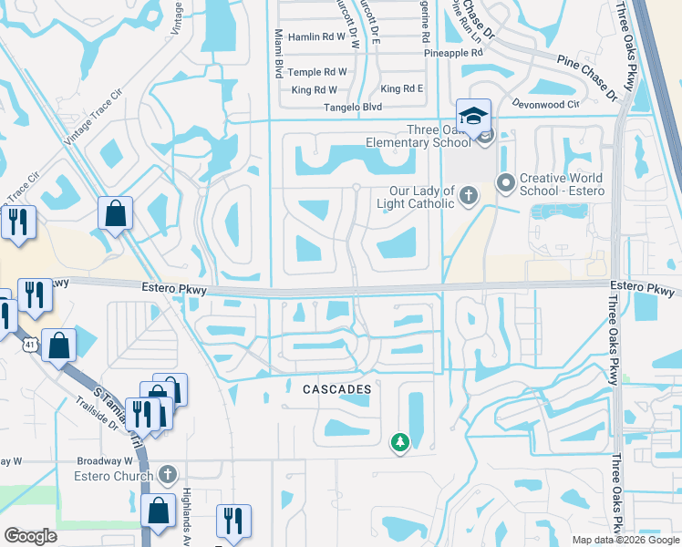 map of restaurants, bars, coffee shops, grocery stores, and more near 19686 Villa Rosa Loop in Fort Myers