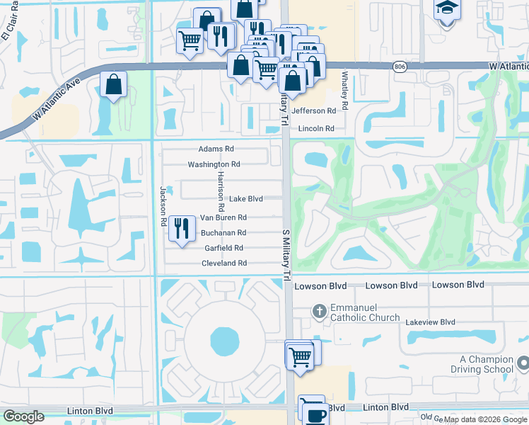 map of restaurants, bars, coffee shops, grocery stores, and more near 5087 Van Buren Rd in Delray Beach