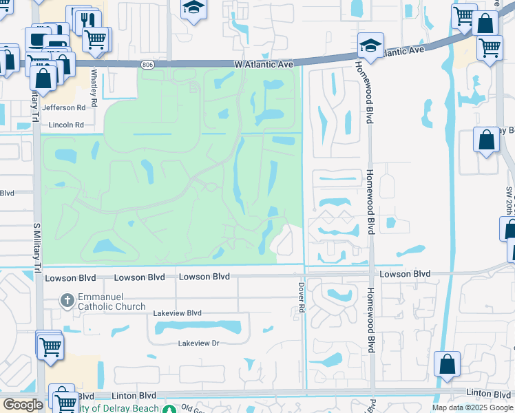 map of restaurants, bars, coffee shops, grocery stores, and more near 743 Pine Lake Drive in Delray Beach