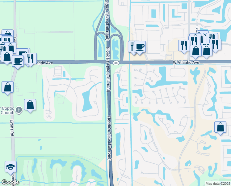 map of restaurants, bars, coffee shops, grocery stores, and more near 15232 West Tranquility Lake Drive in Delray Beach