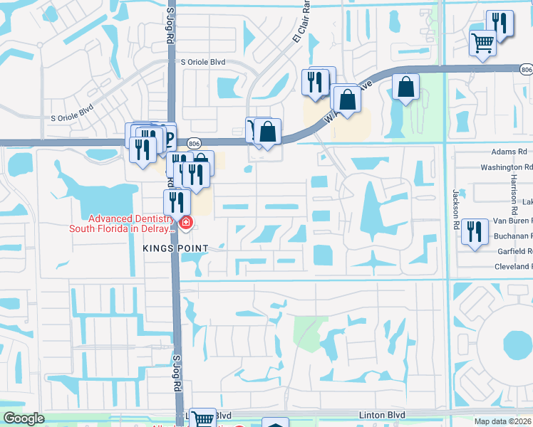 map of restaurants, bars, coffee shops, grocery stores, and more near 15285 Lake Wildflower Road in Delray Beach