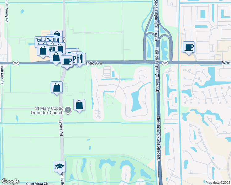 map of restaurants, bars, coffee shops, grocery stores, and more near 8666 Sawpine Road in Delray Beach