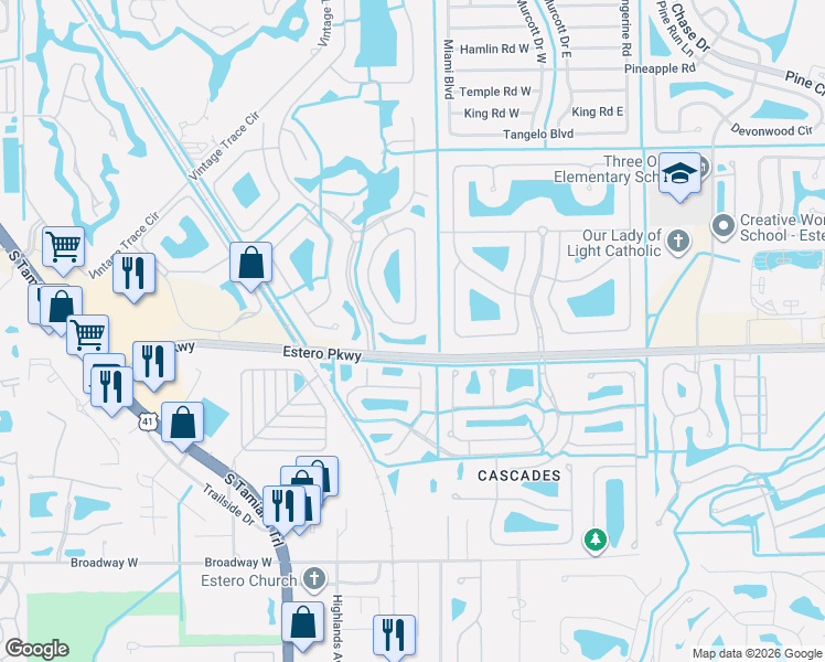 map of restaurants, bars, coffee shops, grocery stores, and more near 19778 Maddelena Circle in Fort Myers